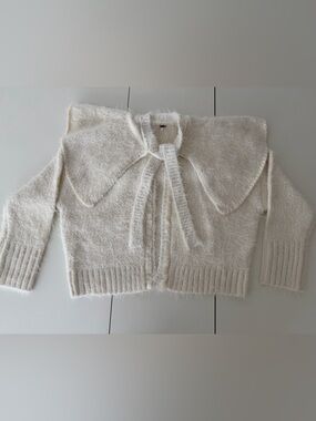 Free People Fluffy Ivory Knit Cardigan with Oversized Collar M